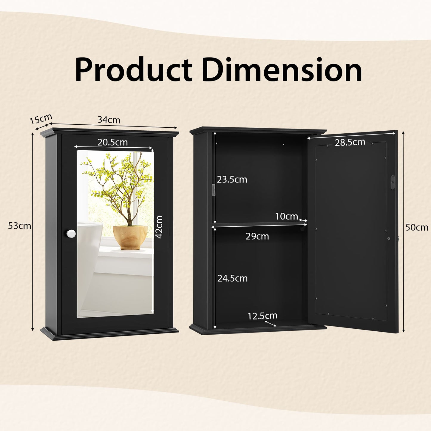 Bathroom Medicine Cabinet with Mirror and Adjustable Shelf-Black