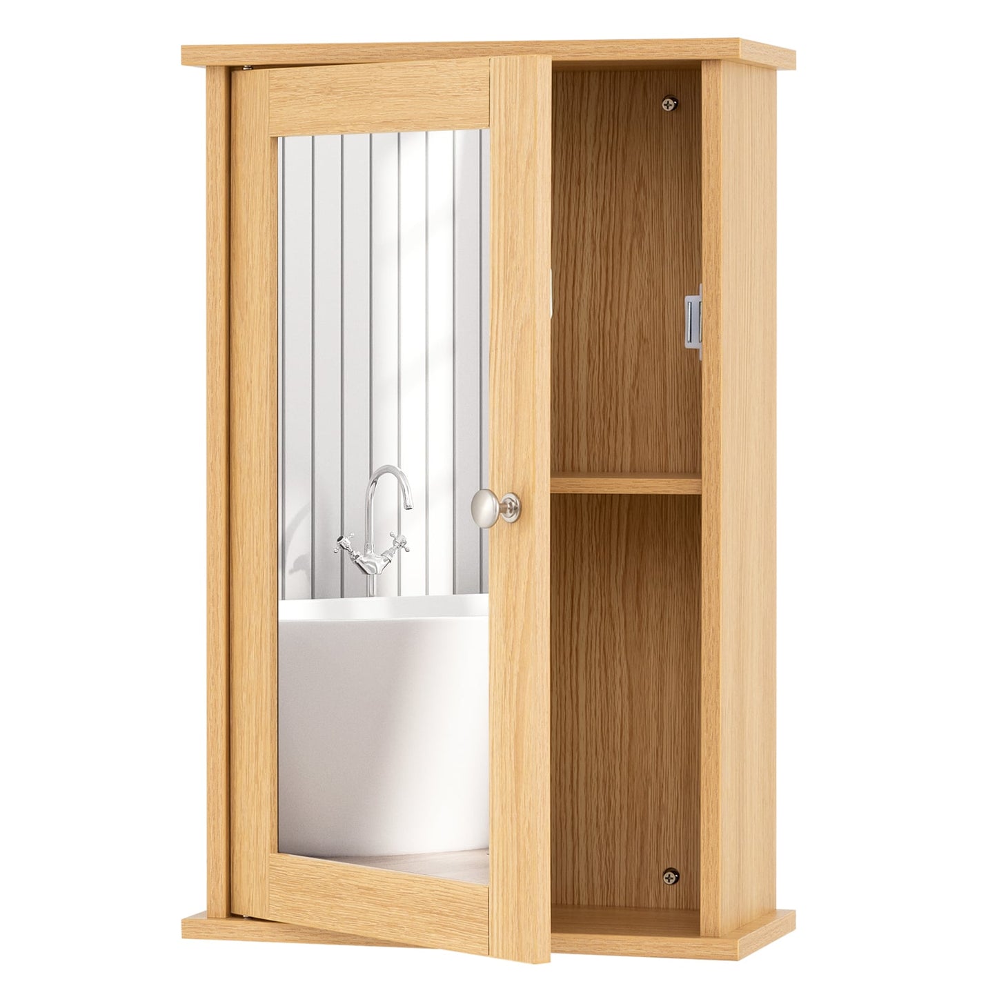 Bathroom Medicine Cabinet with Mirror and Adjustable Shelf-Natural