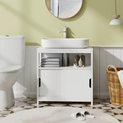 Bathroom Sink Cupboard Under Sink Vanity Cabinet with Sliding Doors-White