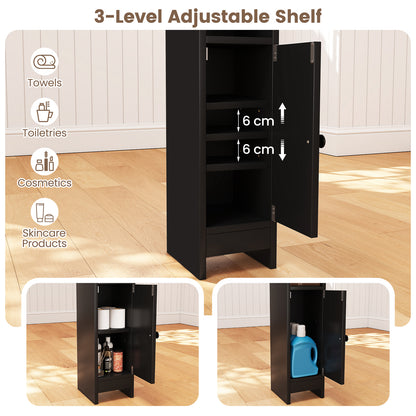Bathroom Storage Cabinet with Door and Adjustable Shelves-Black