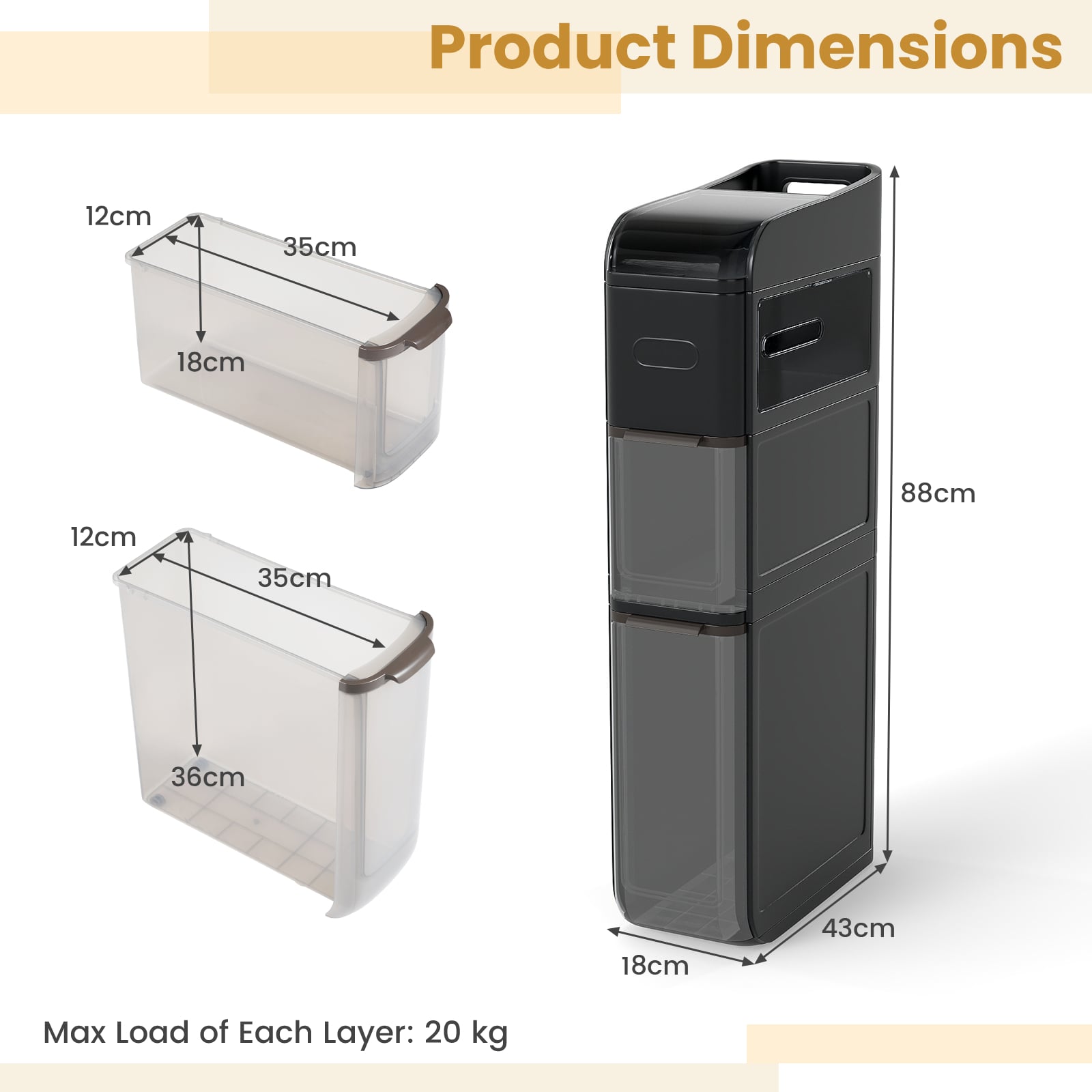 4-Tier Bathroom Storage Cabinet with 2 Drawers and Tissue Box-Black