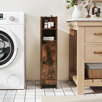 Bathroom Storage Cabinet with Door and Adjustable Shelves-Rustic Brown