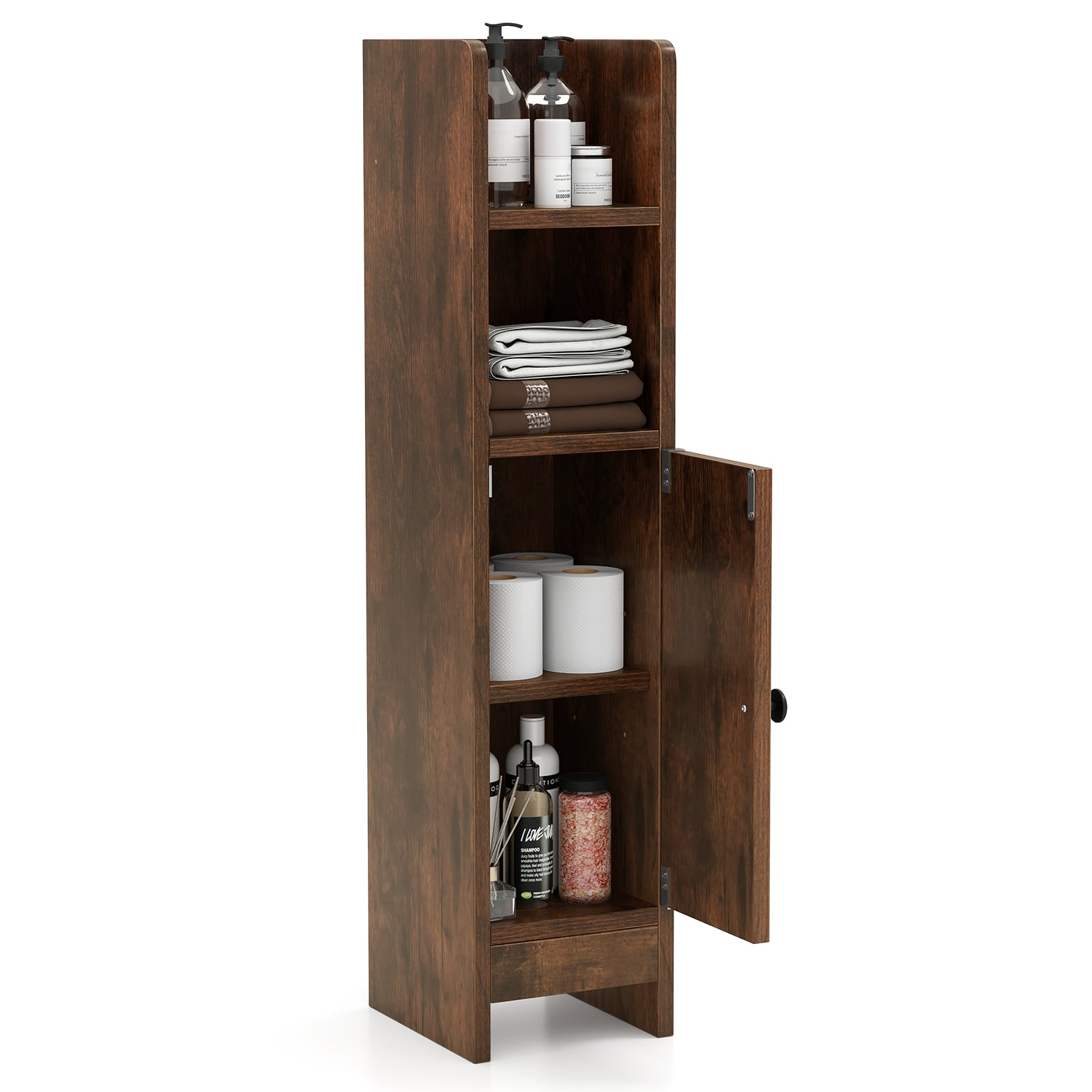 Bathroom Storage Cabinet with Door and Adjustable Shelves-Rustic Brown