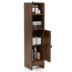 Bathroom Storage Cabinet with Door and Adjustable Shelves-Rustic Brown