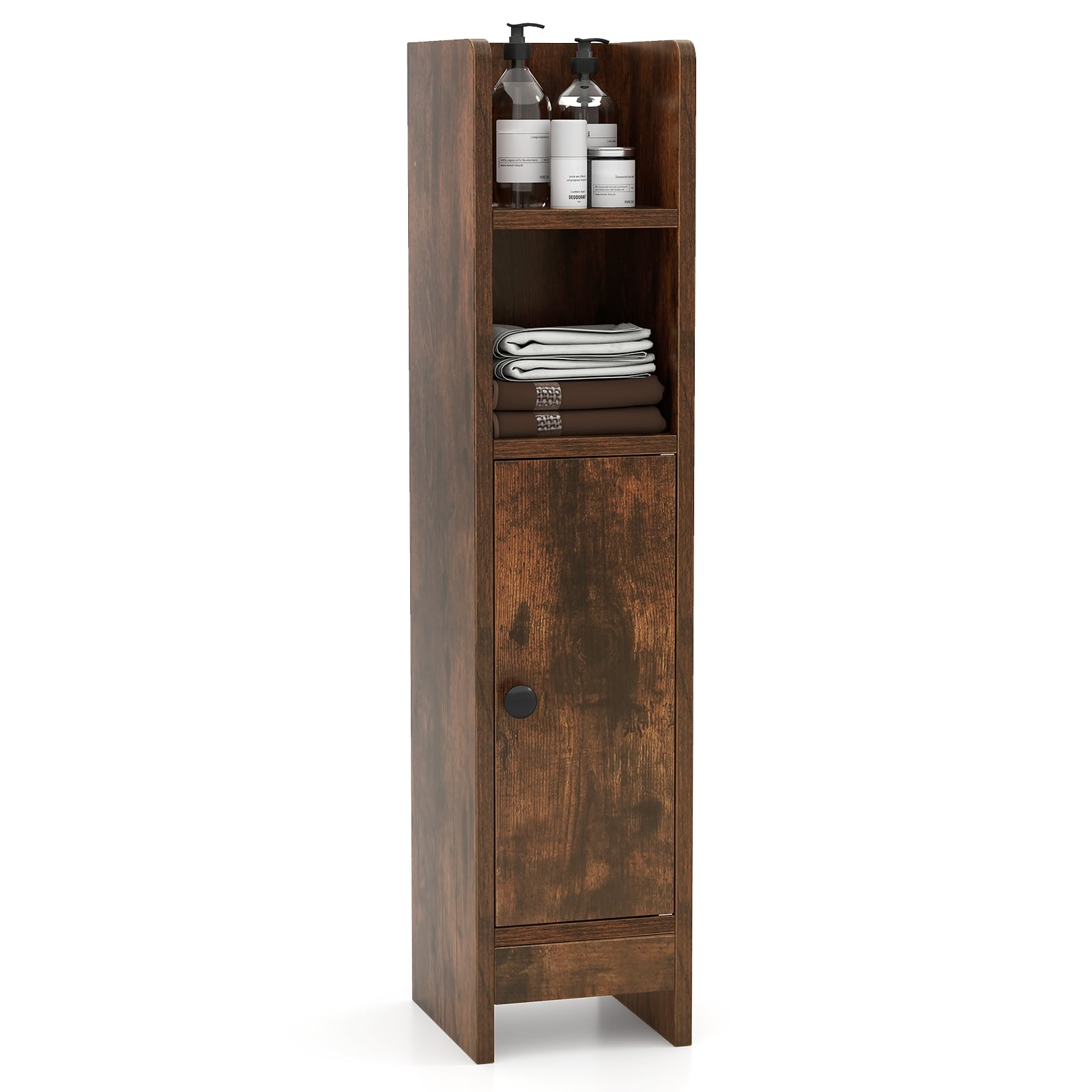 Bathroom Storage Cabinet with Door and Adjustable Shelves-Rustic Brown