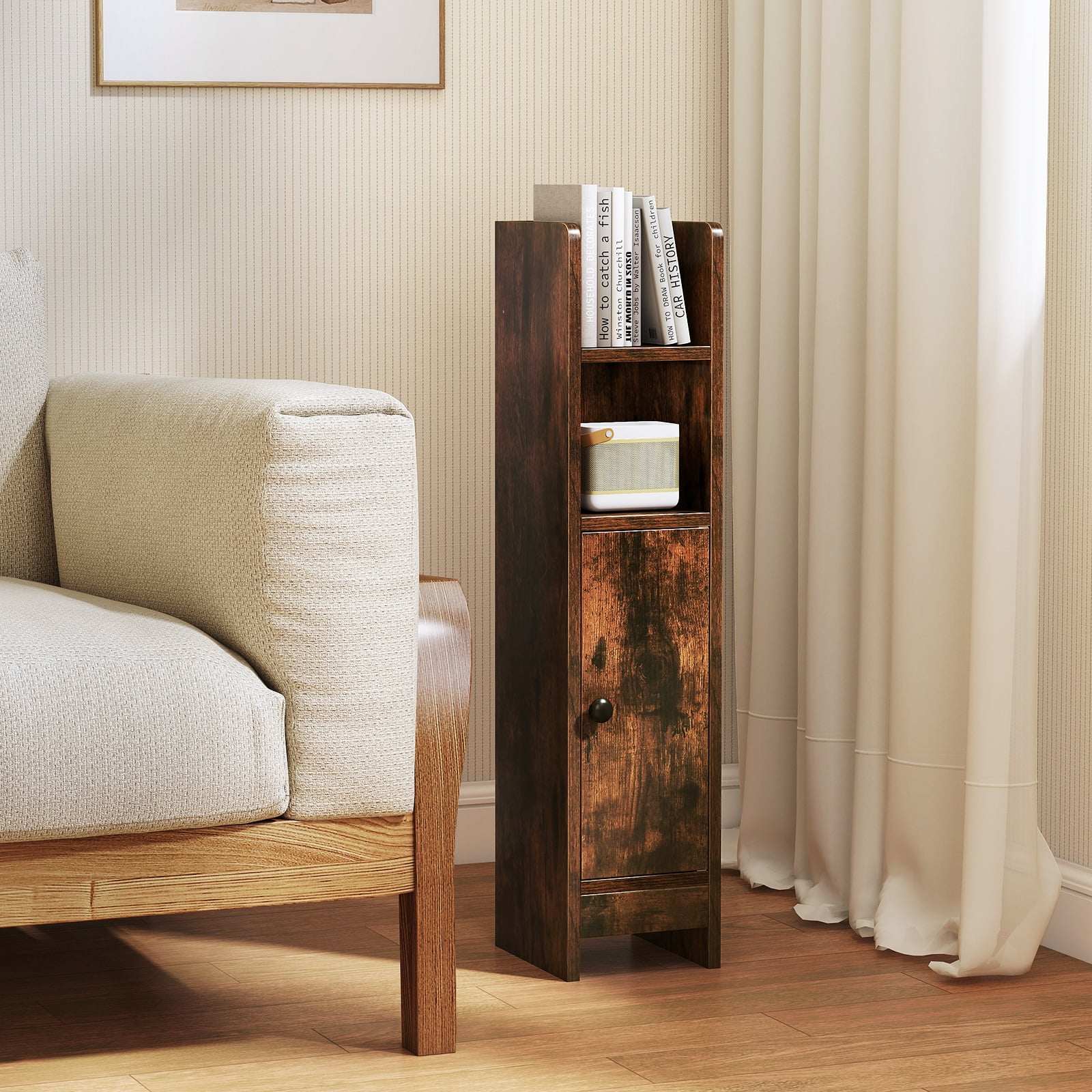 Bathroom Storage Cabinet with Door and Adjustable Shelves-Rustic Brown