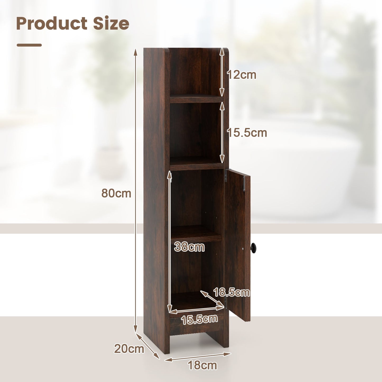 Bathroom Storage Cabinet with Door and Adjustable Shelves-Rustic Brown