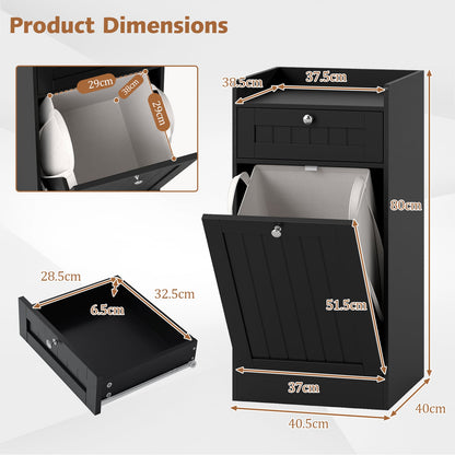 Bathroom Storage Cabinet with Drawer and Removable Hamper-Black