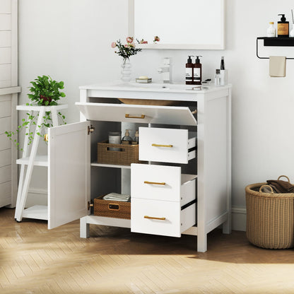 Bathroom Vanity with Sink and 2 Drawers and 1 Cabinet-White