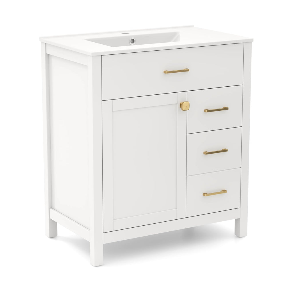 Bathroom Vanity with Sink and 2 Drawers and 1 Cabinet-White