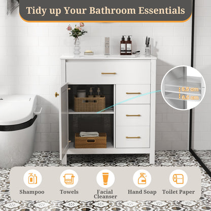 Bathroom Vanity with Sink and 2 Drawers and 1 Cabinet-White