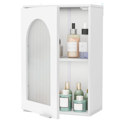 Bathroom Wall Cabinet with Tempered Glass Door and Adjustable Shelf-White