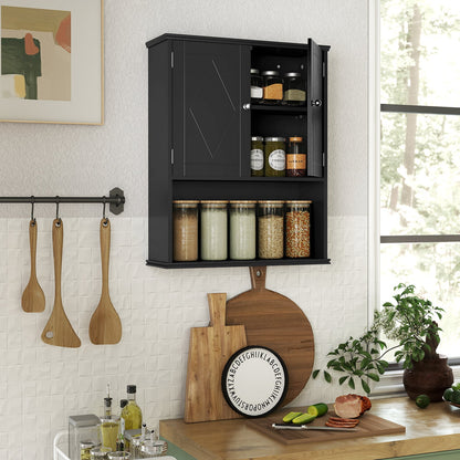 Bathroom Wall Cabinet with Open Shelf and Adjustable Shelf-Black