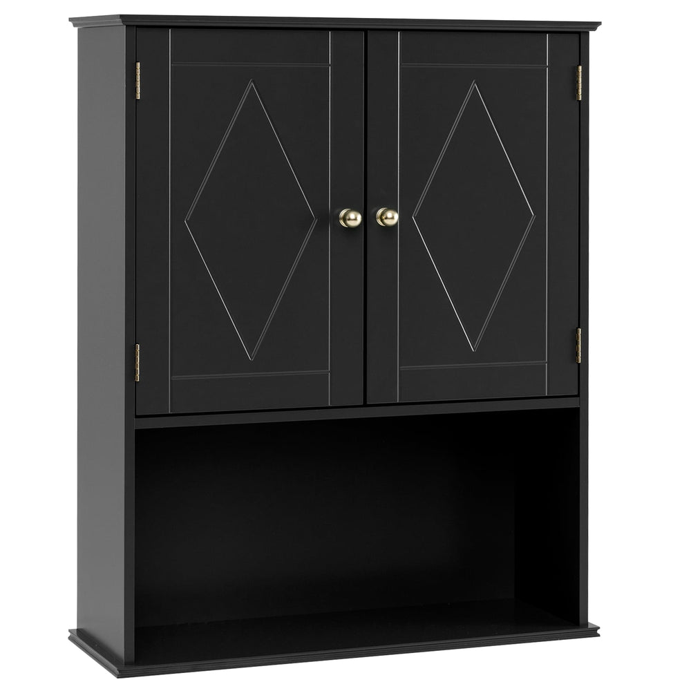 Bathroom Wall Cabinet with Open Shelf and Adjustable Shelf-Black