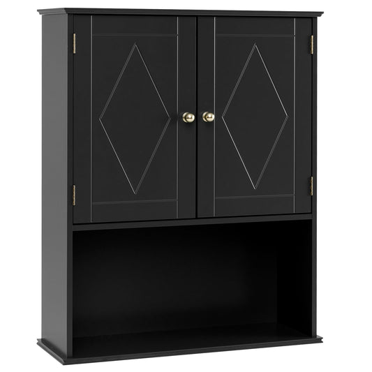 Bathroom Wall Cabinet with Open Shelf and Adjustable Shelf-Black
