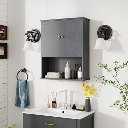 Bathroom Wall Cabinet with Open Shelf and Adjustable Shelf-Grey