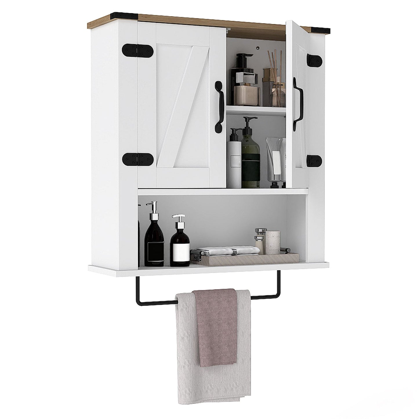 Bathroom Wall Cabinet with Barn Doors and Adjustable Shelf-White