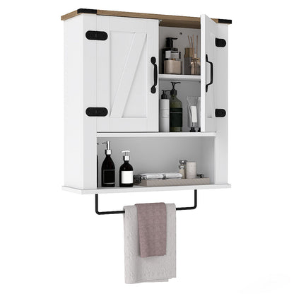 Bathroom Wall Cabinet with Barn Doors and Adjustable Shelf-White