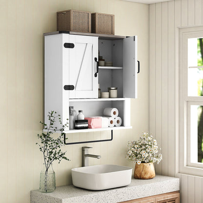 Bathroom Wall Cabinet with Barn Doors and Adjustable Shelf-White