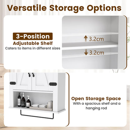 Bathroom Wall Cabinet with Barn Doors and Adjustable Shelf-White