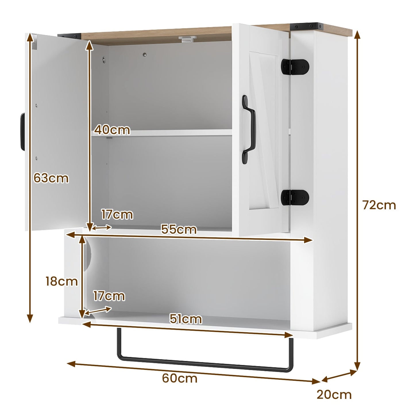 Bathroom Wall Cabinet with Barn Doors and Adjustable Shelf-White