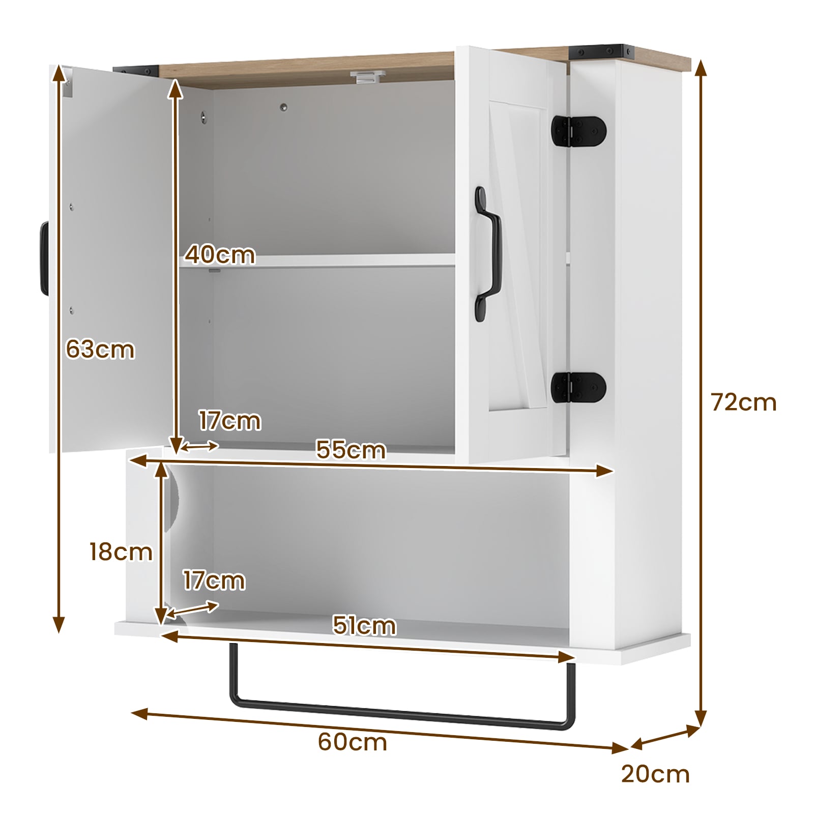 Bathroom Wall Cabinet with Barn Doors and Adjustable Shelf-White
