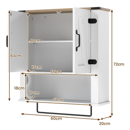 Bathroom Wall Cabinet with Barn Doors and Adjustable Shelf-White