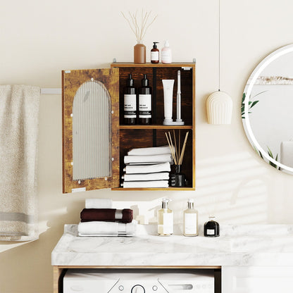 Bathroom Wall Cabinet with Tempered Glass Door and Adjustable Shelf-Brown