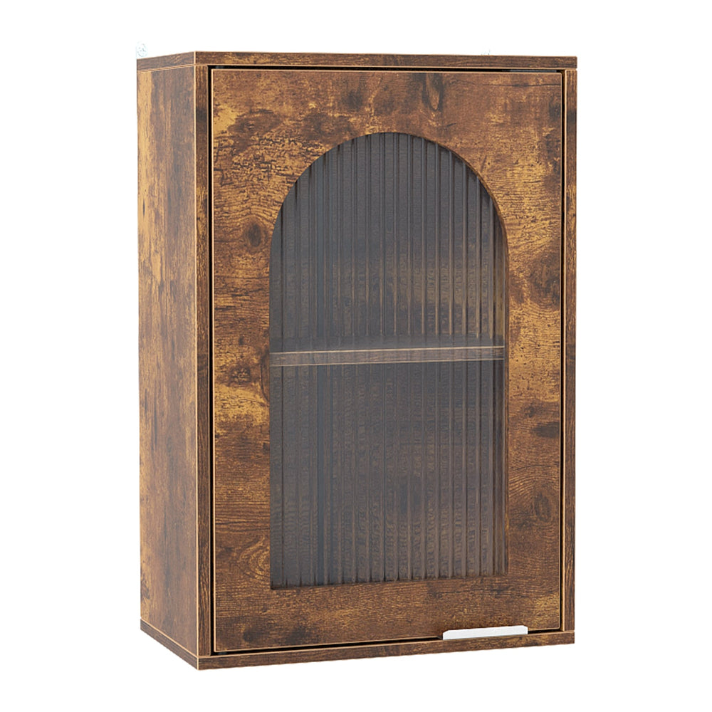 Bathroom Wall Cabinet with Tempered Glass Door and Adjustable Shelf-Brown