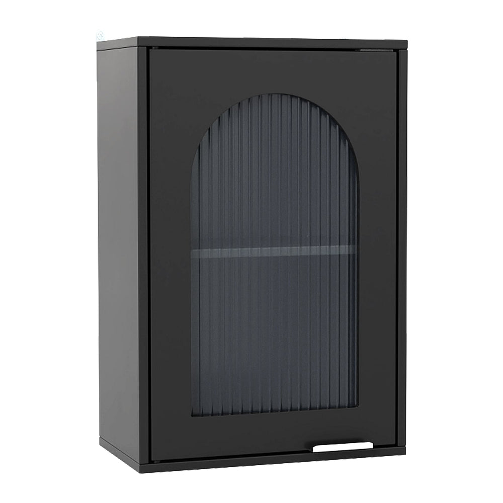 Bathroom Wall Cabinet with Tempered Glass Door and Adjustable Shelf-Black