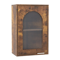 Bathroom Wall Cabinet with Tempered Glass Door and Adjustable Shelf-Brown