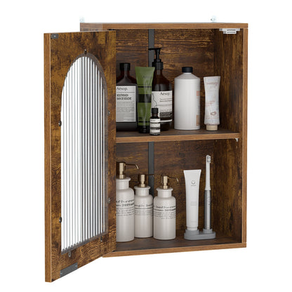 Bathroom Wall Cabinet with Tempered Glass Door and Adjustable Shelf-Brown