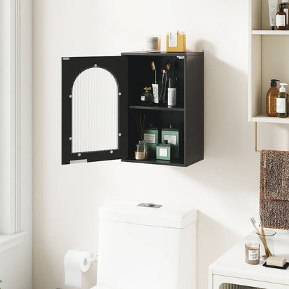 Bathroom Wall Cabinet with Tempered Glass Door and Adjustable Shelf-Black