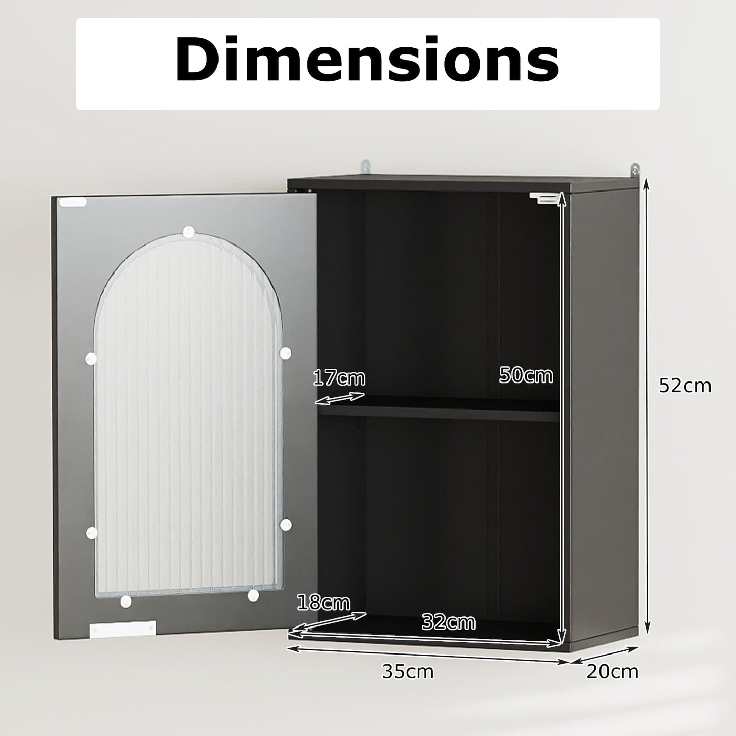 Bathroom Wall Cabinet with Tempered Glass Door and Adjustable Shelf-Black