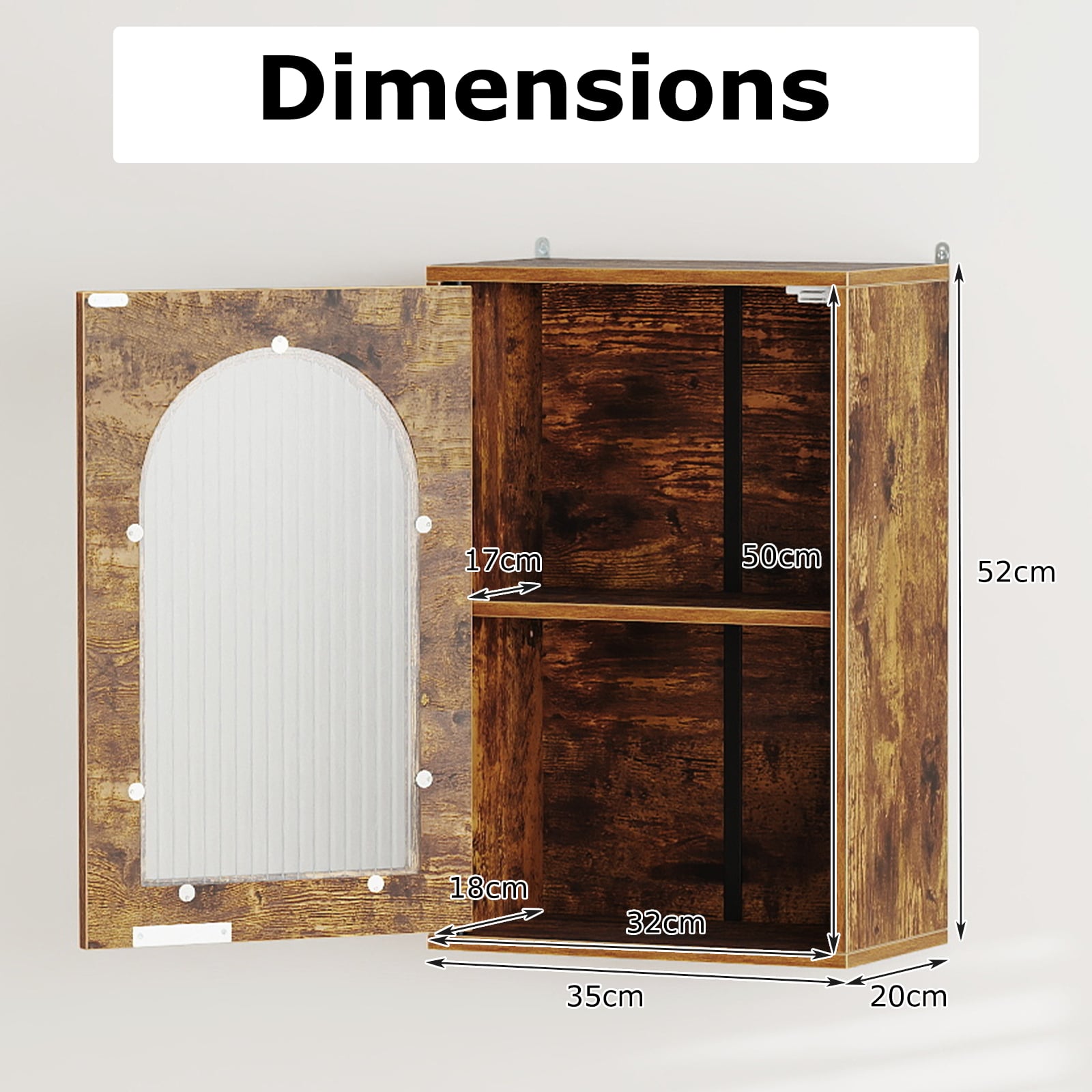 Bathroom Wall Cabinet with Tempered Glass Door and Adjustable Shelf-Brown