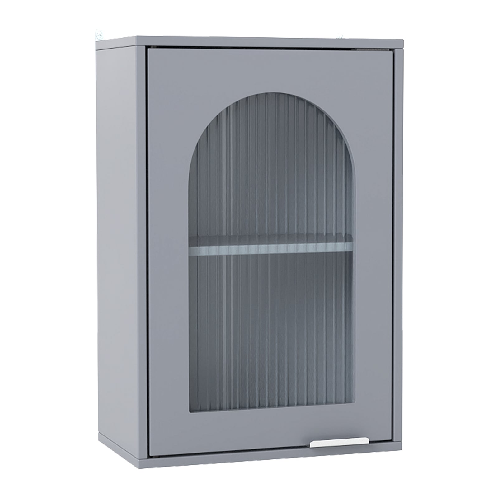 Bathroom Wall Cabinet with Tempered Glass Door and Adjustable Shelf-Grey