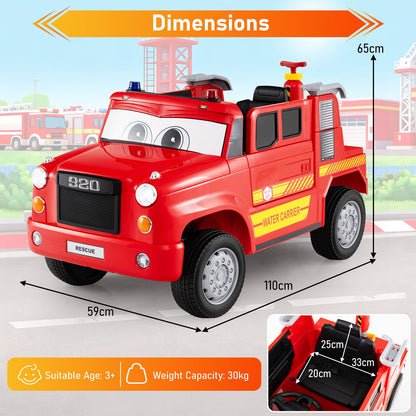 12V Battery Powered Fire Car Toy with Water Sprayer and Remote Control-Red