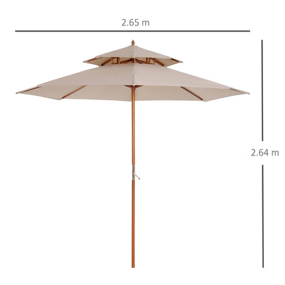 Outsunny 2.7m Wooden Parasol Elegant Two-Tier Design Garden Parasol Umbralle for Outdoor Shade, Beige
