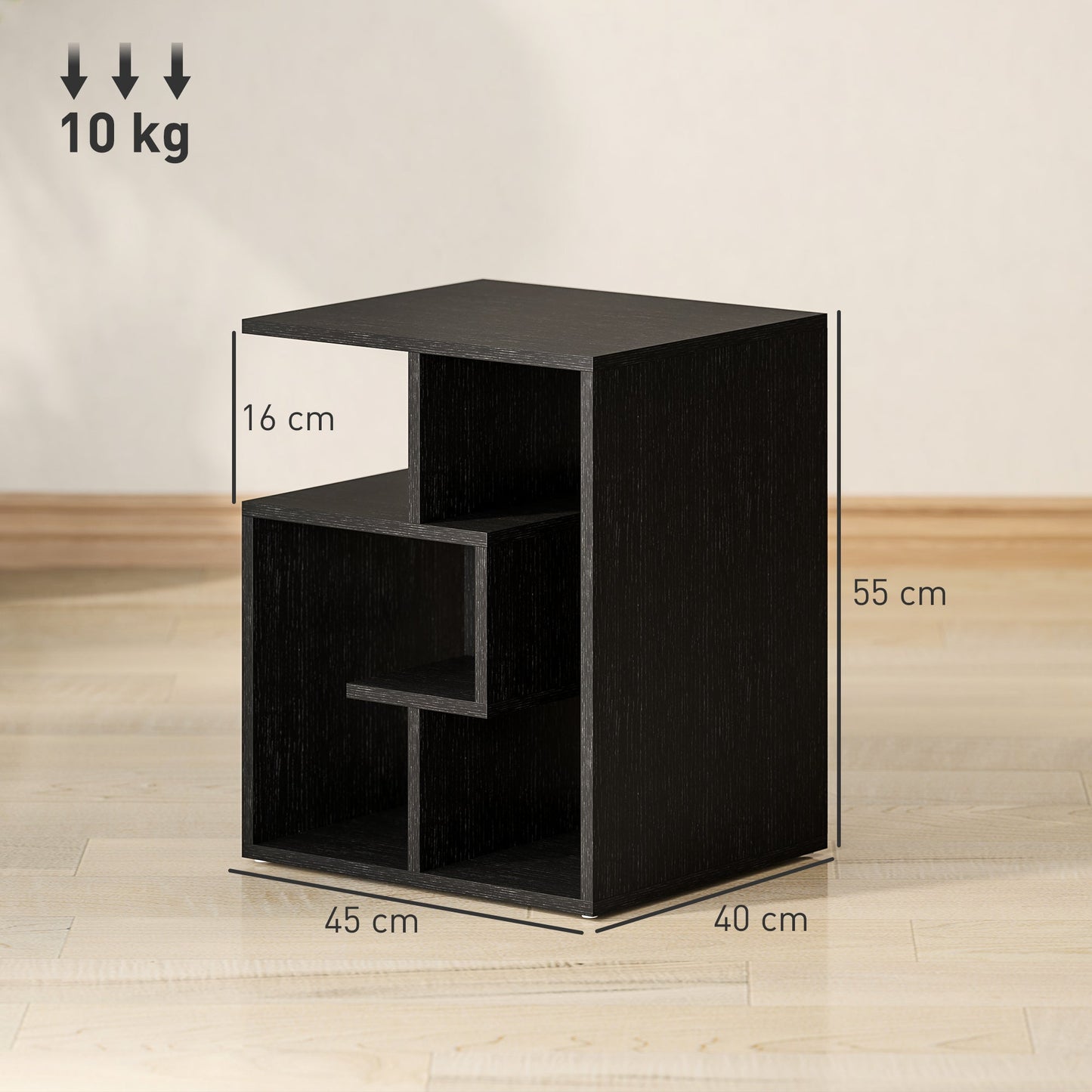 HOMCOM Side Table, 3 Tier End Table with Open Storage Shelves for Living Room, Bedroom, Black