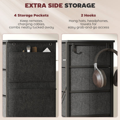 HOMCOM Chest of Five Fabric Drawers - Charcoal Grey