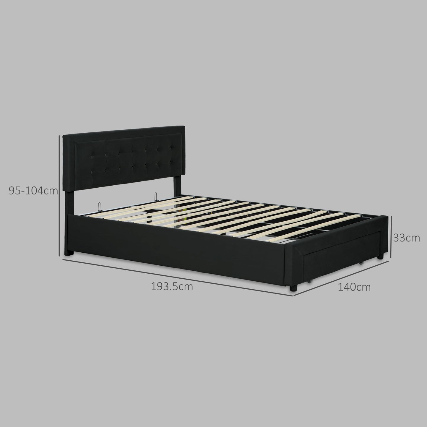 HOMCOM Double Ottoman Bed Frame, with Front Drawer - Black