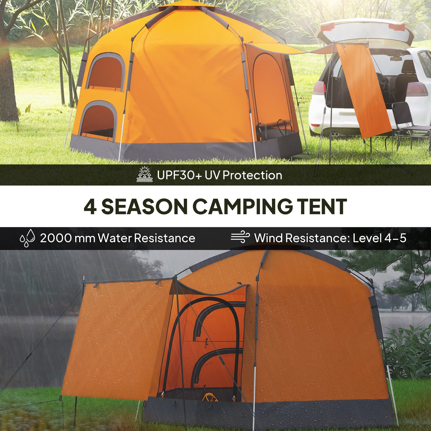 Outsunny Automatic Pop Up Camping Tent, Instant Setup 2-4 Man Tent with Mesh Windows, Waterproof & UV30+, Portable with Carry Bag for Fishing, Hiking, Backpacking, Orange