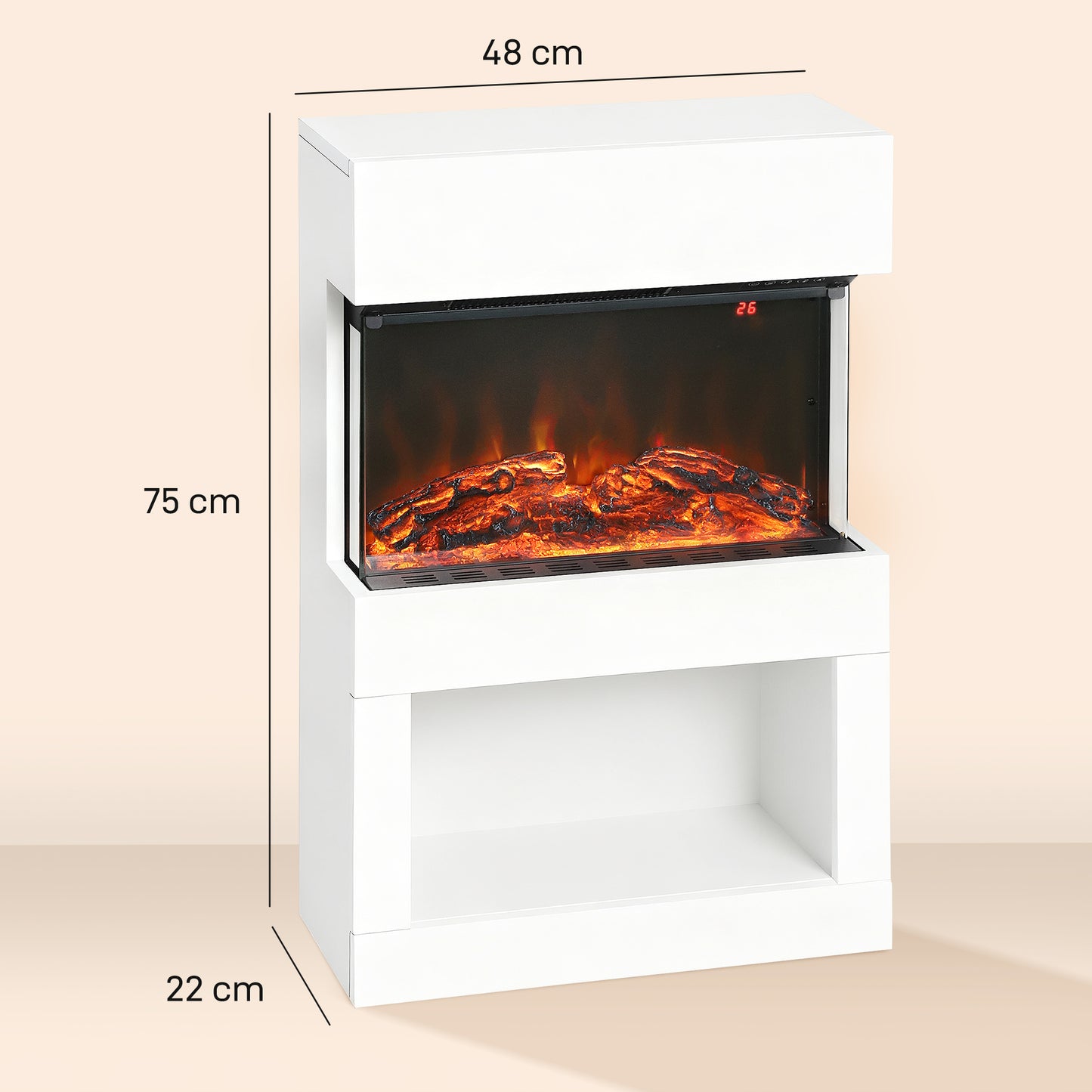 HOMCOM 19" Electric Fireplace with Surround, 3D Flame Effect, 6 Colours & 3 Brightness Levels, 1000W/2000W White Electric Fire and Mantel Reach up to 30ã¡ Space with Remote & Timer, 3 Sided View