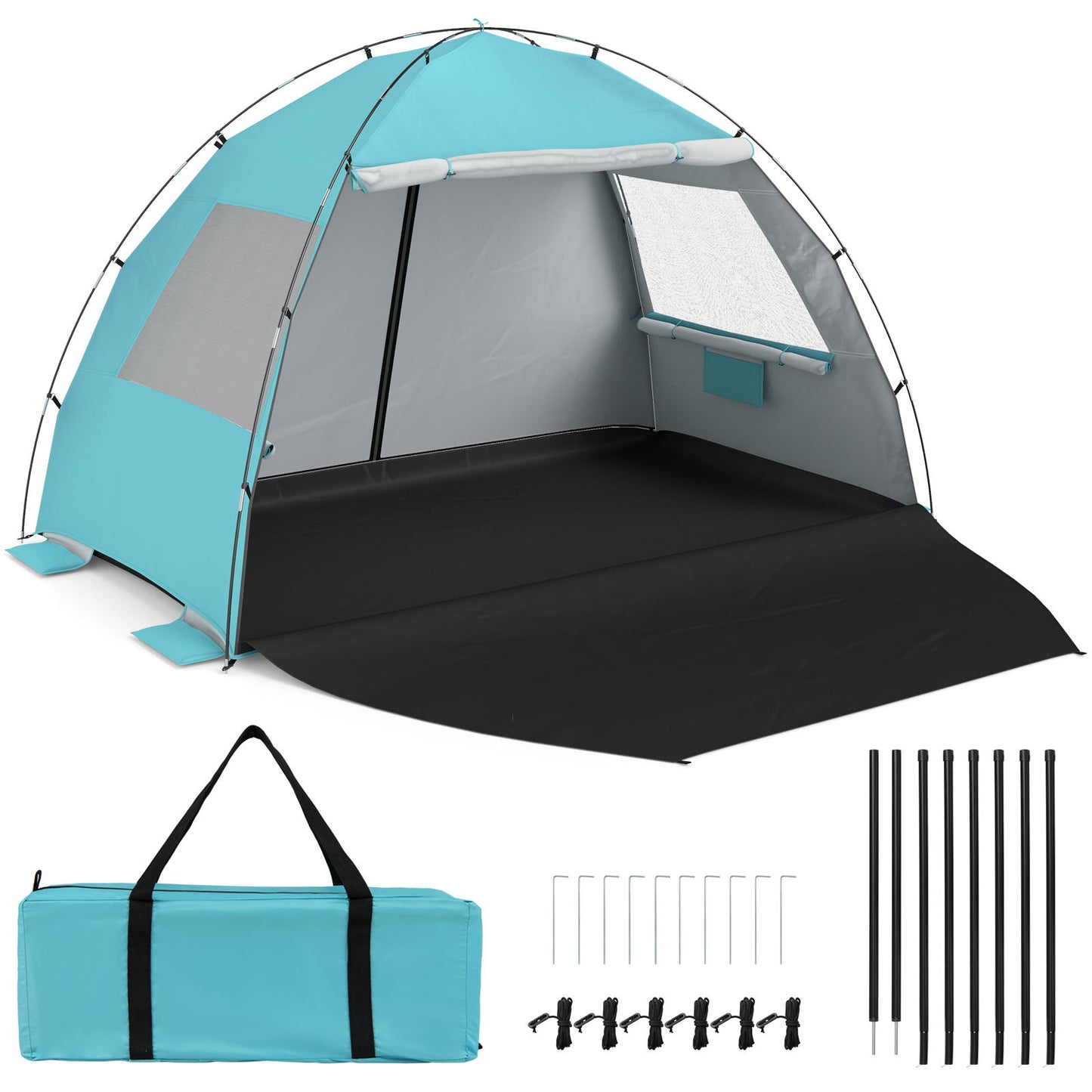 Beach Tent Sun Shelter with Canopy Carry Bag for 3-4 Person-Blue