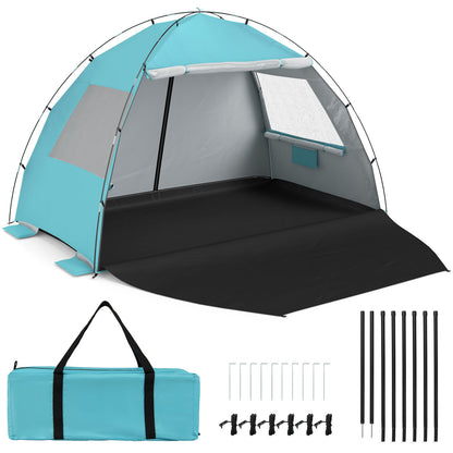 Beach Tent Sun Shelter with Canopy Carry Bag for 3-4 Person-Blue