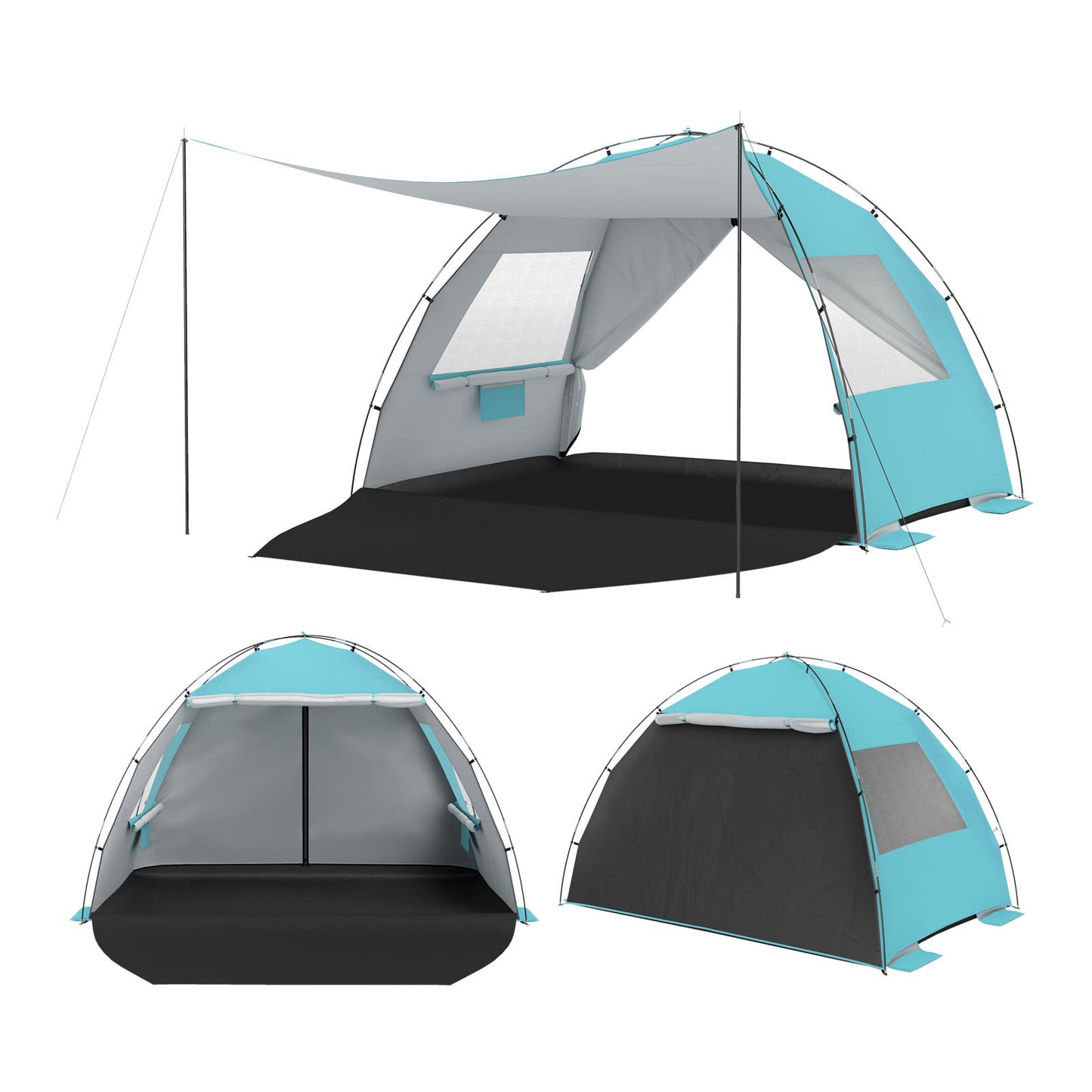 Beach Tent Sun Shelter with Canopy Carry Bag for 3-4 Person-Blue