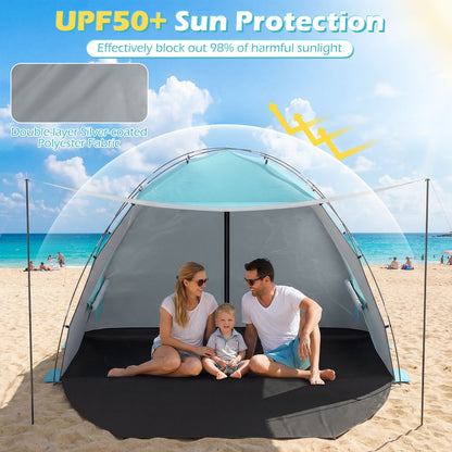 Beach Tent Sun Shelter with Canopy Carry Bag for 3-4 Person-Blue