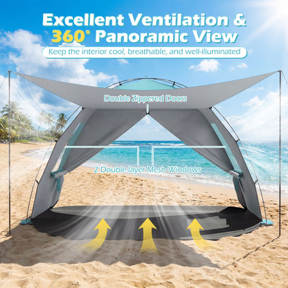 Beach Tent Sun Shelter with Canopy Carry Bag for 3-4 Person-Blue