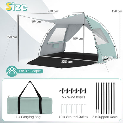 Beach Tent Sun Shelter with Canopy Carry Bag for 3-4 Person-Green