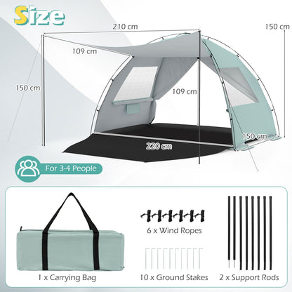 Beach Tent Sun Shelter with Canopy Carry Bag for 3-4 Person-Green